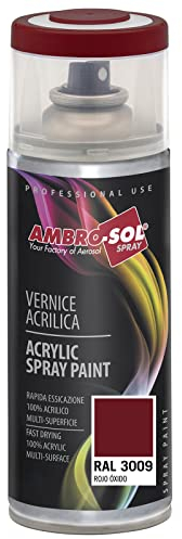 AMBRO-SOL - Pintura acrílica en spray, color Rojo Oxido, RAL 3009, resultado profesional en múltiples superficies, exteriores e interiores, 400 ml