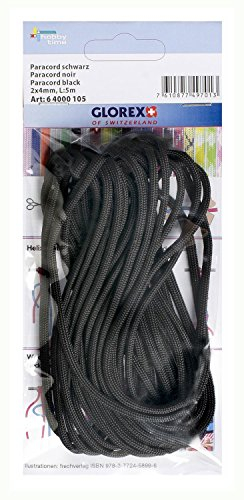 Glorex 6 4000 105 - Paracord schwarz 2 x 4 mm, 5 m lang, hoch reißfestes Nylonseil, zum Knüpfen von Armbändern, Leinen und Bändern