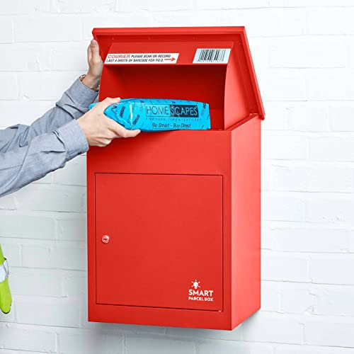 SMART PARCEL BOX Paketbox, Paketbriefkasten Wandmontage, Briefkasten mit Paketfach, Postbox für Pakete Outdoor mittelgroß, Paketkasten rostfrei verzinkter Stahl, 3 Schlüssel, 44x35x58 cm, rot