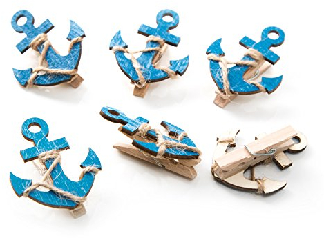 Logbuch-Verlag 6 mollette decorative in legno a forma di ancora color blu 5,5 x 4,5 cm marittimo nautico compleanno matrimonio festa spiaggia decorazione confezione regalo