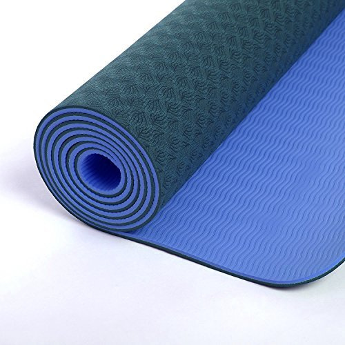 TPE Dual Color Yoga Anti-Slip Yoga Mat with Water Proof Cover Bag, for a Eco-Friendly Premium Non Slip Gym Fitness Workout Mat, for Pilates, Meditation, Women, Men 180cm x 60cm x 6mm (Blue)