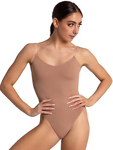 Capezio Damen Camisole Leotard with Clear Transition Straps Shapewear Bodysuit, Suntan, S