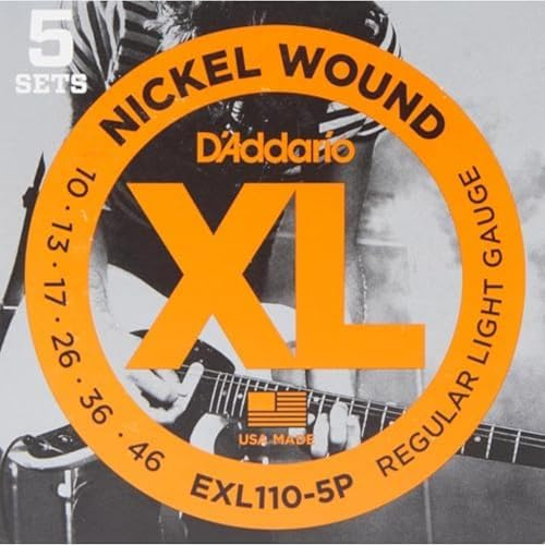 D'Addario EXL110-5P Cuerdas de Guitarra Eléctrica Bobinadas en Níquel, Regular Light, 10-46, 5 Juegos, 10-46, Regular Light, 5-Pack