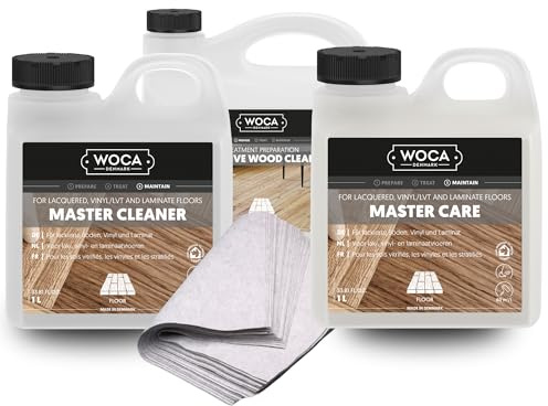 WOCA Master Clean & Care Kit – All-in-One Floor Maintenance Kit for Lacquered, Laminate & Vinyl Floors | Includes Master Cleaner, Master Care, Intensive Wood Cleaner & Accessories – Interior Use
