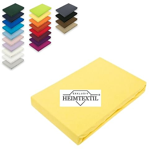 EXKLUSIV HEIMTEXTIL Marke Jersey Spannbettlaken 90-100 x 200 cm 100% Baumwolle Öko - Tex Zertifiziert, Markenqualität, Matratzenhöhe bis 25 cm, Gelb