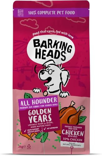 Barking Heads Hunde Trockenfutter for Senior Dogs - Golden Years - 100% natürliche Free-Run Huhn und Fisch ohne künstliche Aromen, optimale Protein- und Fettwerte für Ältere Hunde, 2 kg