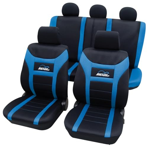 PETEX Auto Sitzbezüge Universal Komplett Set 11-teilig - Super-Speed blau, Eco Class mit SAB 1 Vario