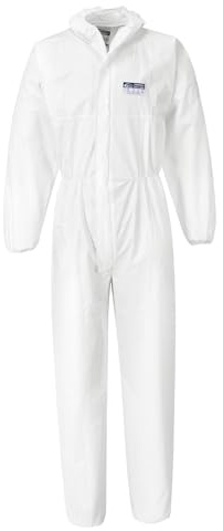 Portwest ST40 Mono Biztex Microporous Cremallera Frontal de Doble Carro | Blanco, M, EN 1149-5, EN 13034, EN 14126, Capucha con Forma Ergonómica, Cintura Elástica, Ligero, Antiestático, Transpirable