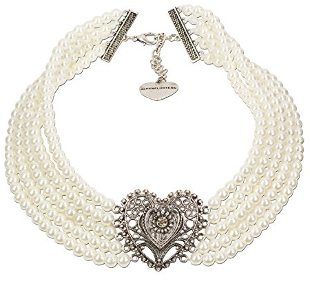 Alpenflüstern Perlen-Trachten-Collier Louise - Trachtenkette mit Trachtenherz - Damen-Trachtenschmuck Dirndlkette Creme-weiß DHK126
