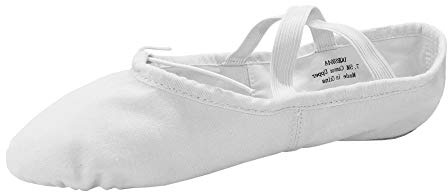 Danzcue Girl's Canvas/Leather Ballet Shoes Split Sole Ballet Slippers for Girl Dance Shoes, White, 1M