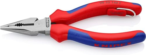 KNIPEX Needle-Nose Combination Pliers with Multi-Component Grips, with Integrated Tether Attachment Point for a Tool Tether Black Atramentized 145 mm 08 22 145 T