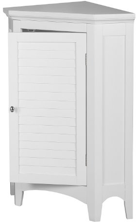 Teamson Home Glancy Wooden Freestanding Corner Floor Cabinet with Faux Louvered Door, White