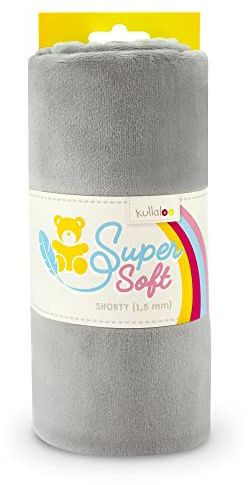 kullaloo Plüsch Stoff SuperSoft SHORTY in vielen Farben - 1,5mm Florlänge, EN 71-3 & EN 71-9 Zertifiziert (hellgrau/silber)