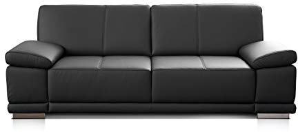 CAVADORE 3,5-Sitzer Ledersofa Corianne / Großes Sofa im Echtlederbezug und modernem Design / Mit verstellbaren Armlehnen / 248 x 80 x 99 / Echtleder schwarz