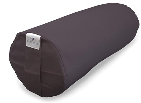 TEMPELWELT Bezug 2-teilig für Yogakissen Yogarolle 63 x 20 cm, Kissenhülle aus Baumwolle Leinen anthrazit grau Inlet Natur ungefüllt, große Zenrolle Rolle Yoga Bolster