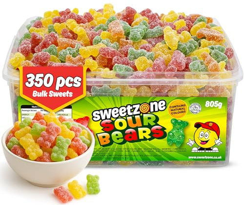 Sweetzone Sour Gummy Bears 805g 350pcs | Sour gummy bears, Halal fizzy soft sweets, bulk tub 350pcs, party pick and mix, tangy candy for kids adults