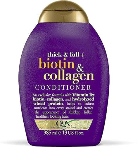 ogx® (anciennement Organix) Thick & Full Biotine Collagène Shampoing 385 ml + après-shampoing/chasse 385 ml – pour cheveux dichteres et brillants