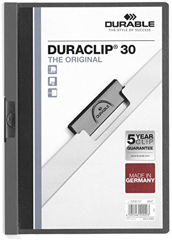Durable Klemm-Mappe Duraclip Original 30 (für 1-30 Blatt A4), 25 Stück, anthrazit/grau, 220057