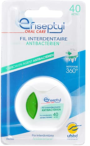 Efiseptyl - Antibakterieller Zahnseide – Minzgeschmack – Angereichert mit antibakteriellem Mittel – 360 ° Reinigung – Spule mit 40 m