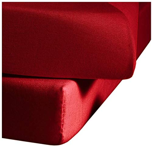 fleuresse Comfort Spannbettlaken (96 % Baumwolle, 4 % Elasthan), mit Rumdumgummizug, Ökotex Standard 100, für Matratzen bis 26 cm Höhe, 90 - 100 x 200 - 220 cm, bordeaux-rot