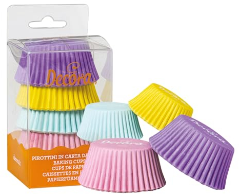 DECORA, 0339743 Pirottini Pastello Colori Assortiti, Comodissimi Pirottini per Cuocere, Presentare e Regalare Muffin, Resistono fino a 220°, In comodo Blister
