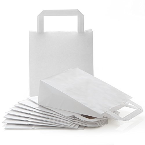 Vita papperspåsar med handtag, 50 stycken: Pappersbärkassar stora, papperspåse jul, papperspåse för pyssel, presentpåse advent, papperspåsar för fyllning, påsar presenter, 18 x 8 x 22 cm
