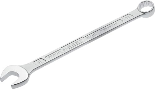HAZET: Ring-Maulschlüssel 600N-18 verchromt I Ringschlüsselkopf 15 Grad abgewinkelt - Abtrieb: Außen Doppel-Sechskant, Schlüsselweite: 18 mm, Schaft mit extra stabilem HAZET Doppel-T-Profil