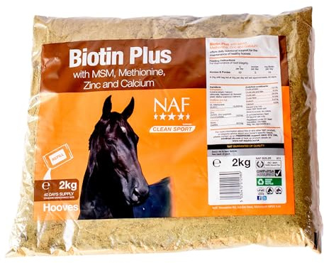 NAF Biotin Plus Refill – High Strength Hoof Supplement for Horses – Supports Healthy Hoof Growth, Strong Horn Structure & Cracked Hooves – with MSM, Zinc, Methionine – 2kg Powder