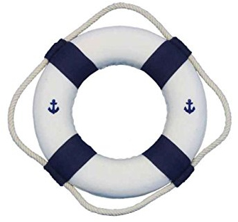 Hampton Nautical Classic White Decorative Anchor Life Ring with Bands Beach Decorating Ideas Accessories, 6, Blue