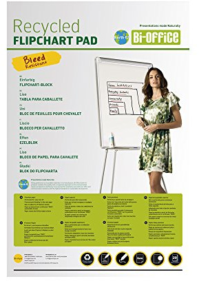Bi-Office Earth-It Bloc de Papel Reciclado para Pizarra Rotafolios, Euro, 20 Hojas por Bloc, 70 g/m², Paquete de 5 Bloques