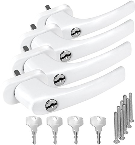 4 x Alu Fenstergriff in Weiß abschließbar - Stiftlänge 30mm