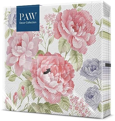 PAW - Servietten 3-lagig (33 x 33 cm) I 20 Stück I Perfekt für Geburtstage, Partys, Hochzeiten, Kommunion und Feiern I Papierservietten Bunt - Natur, Muster I Farbe: Julietta