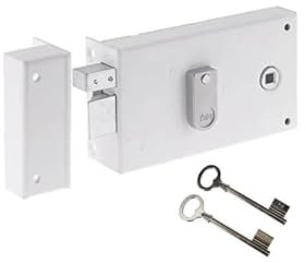 Yale Serrure en applique horizontale à fouillot Gauche - YAH37G - Blanc, 2 Clés fournies, Axe à 55 mm, Carré de 6 mm, Version Gauche - pour Grille et Portail