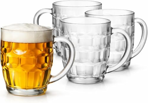 Drinkstuff Great British Half Pint Dimple Mug 10oz / 285ml – Dimpled Glass Mugs with Handle – Traditional Beer Tankards for Craft & Classic Beers, Dishwasher Safe, Gift Boxed (48)