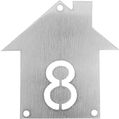 GUIZZO Creart - Numero Civico Esterno in Acciaio Inox, Targa Personalizzata con Numeri Civici Esterni e Fori, Targhetta Porta Ingresso Personalizzata Stile Casetta, Uso Esterno, Made in Italy 10x10 cm