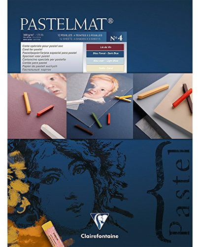 Clairefontaine 96112C Zeichenblock Pastelmat (12 Blatt, 30 x 40 cm, 360 g, mit 4 transparenten Trennblättern, Spezielkarton ideal fur Pastell und Kreide) dunkelblau, hellblau, rot und gelb