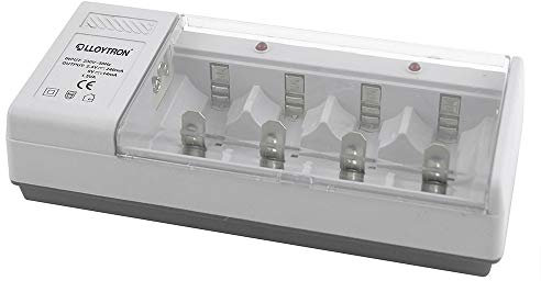 LLOYTRON Universal Home Battery Charger for AA / AAA / C / D / 9V (PP3) NiMh / NiCd Rechargeable Batteries - Charge 2 or 4 Batteries at Once - B044 - Grey