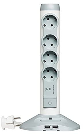 LEGRAND, drehbarer Steckdosenleisten-Tower mit 2x USB und 1x Mini-USB-Steckplatz, Mehrfachstecker mit 4 Steckdosen (4-fach), Ein/Aus-Schalter mit LED-Beleuchtung, 694614