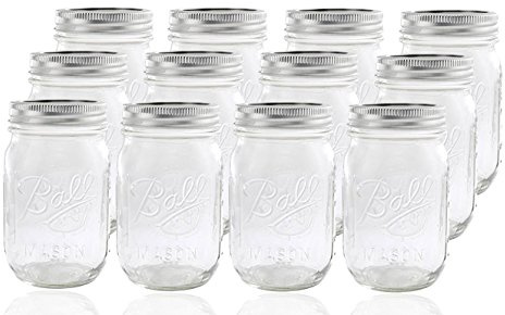 Ball Glass Mason Jar with Lid and Band, Regular Mouth, 12 Jars