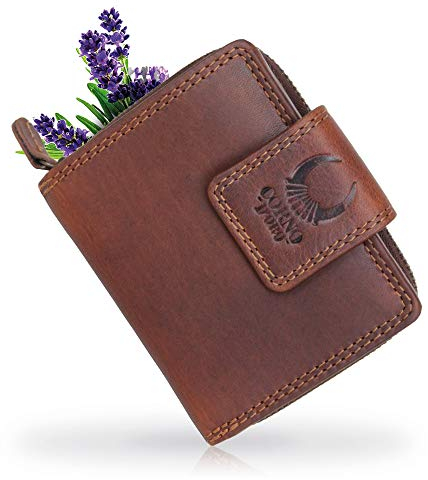 Corno d´Oro Premium Geldbörse Damen Klein Leder mit RFID Schutz I Handgefertigter Mini Geldbeutel mit Reißverschluss Echt Leder Vintage I Portemonnaie Frauen Braun im Geschenkbox
