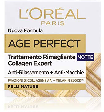L'Oréal Paris Crema Viso Notte Anti-Età, Per Pelli Mature, Pelle Più Compatta e Levigata, Macchie dell'Età Ridotte, Con Peptidi di Micro-Collagene e Niacinamide, Age Perfect Collagen Expert, 50 ml