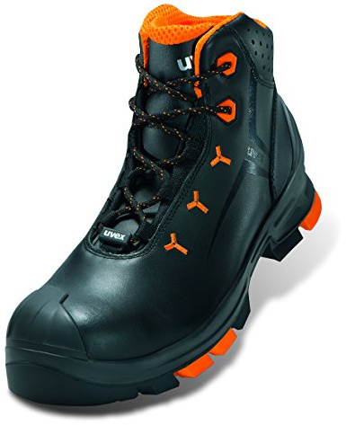 Uvex 2 safety boots, S3 SRC ESD, leather work boots, black/orange, 5 UK