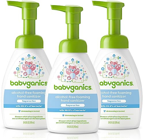Babyganics Alcohol-Free Foaming Hand Sanitizer, Pump Bottle, Fragrance Free, 8.45 oz, 3 Pack