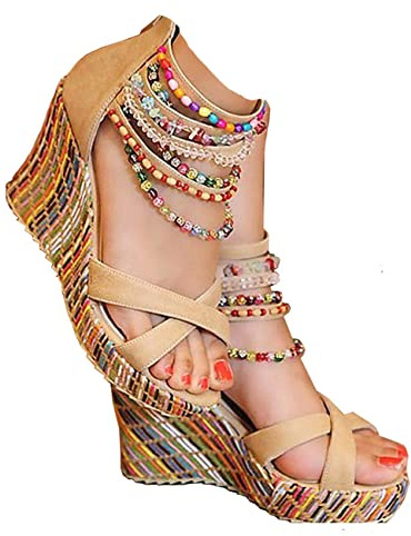 getmorebeauty Women's Wedge Pearls Across The Top Platform High Heels 5 B(M) US