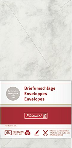 BRUNNEN 105141380 Briefumschlag Briefhülle (DIN-Lang, 222 x 113 mm, gummiert, 10 Stück) grau