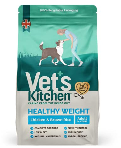 Vet's Kitchen Healthy Weight Complete Dry Low Fat Adult Dog Food, Chicken & Brown Rice - Hypoallergenic with Added Health Benefits for Weight Control (7.5kg)