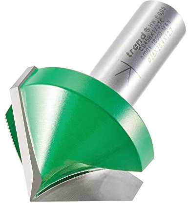 Trend CraftPro Chamfer Router Cutter Bit, 1/2 Inch Shank, 38mm Cut Diameter & 45 Degree V Groove, Tungsten Carbide Tipped, C045BX1/2TC