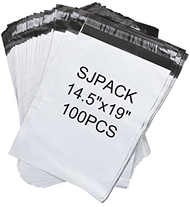 SJPACK 100pcs 14.5x19 Poly Mailers 2.5 Mil Envelopes Shipping Bags With Self Sealing Strip, White Poly Mailers