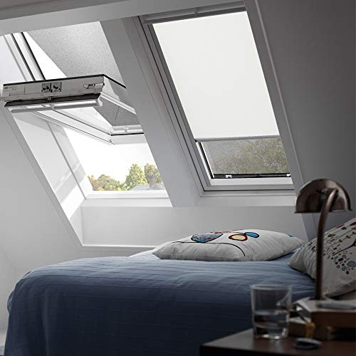 Original Velux Verdunkelungsrollo Rollo für VL, VU, VKU / Y85 / Stofffarbe Standard 1085 / Uni Beige, Schienenfarbe silber // DKL Y85 1085S