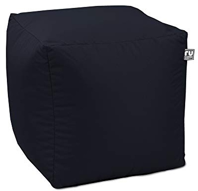 rucomfy Beanbags Indoor Outdoor Cube Adult Bean Bag Pouffe. Home or Garden Extra Seating. Square Water Resistant Footstool 38 x 38cm (Navy)